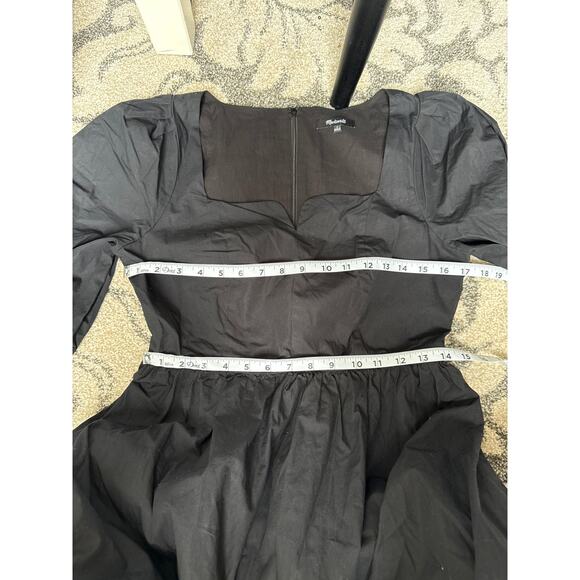 Madewell Black Poplin Puff-Sleeve Sweetheart Neckline Mini Dress size 4 - Picture 12 of 16